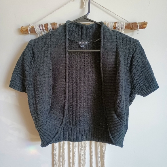 Cute Short Sleeve Knit Black Sweater Cardigan - Picture 4 of 8